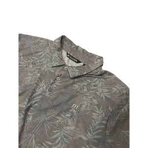 Men's Travis Matthews Grey Blue Leaf AOP Cotton Blend Polo Shirt 2XL